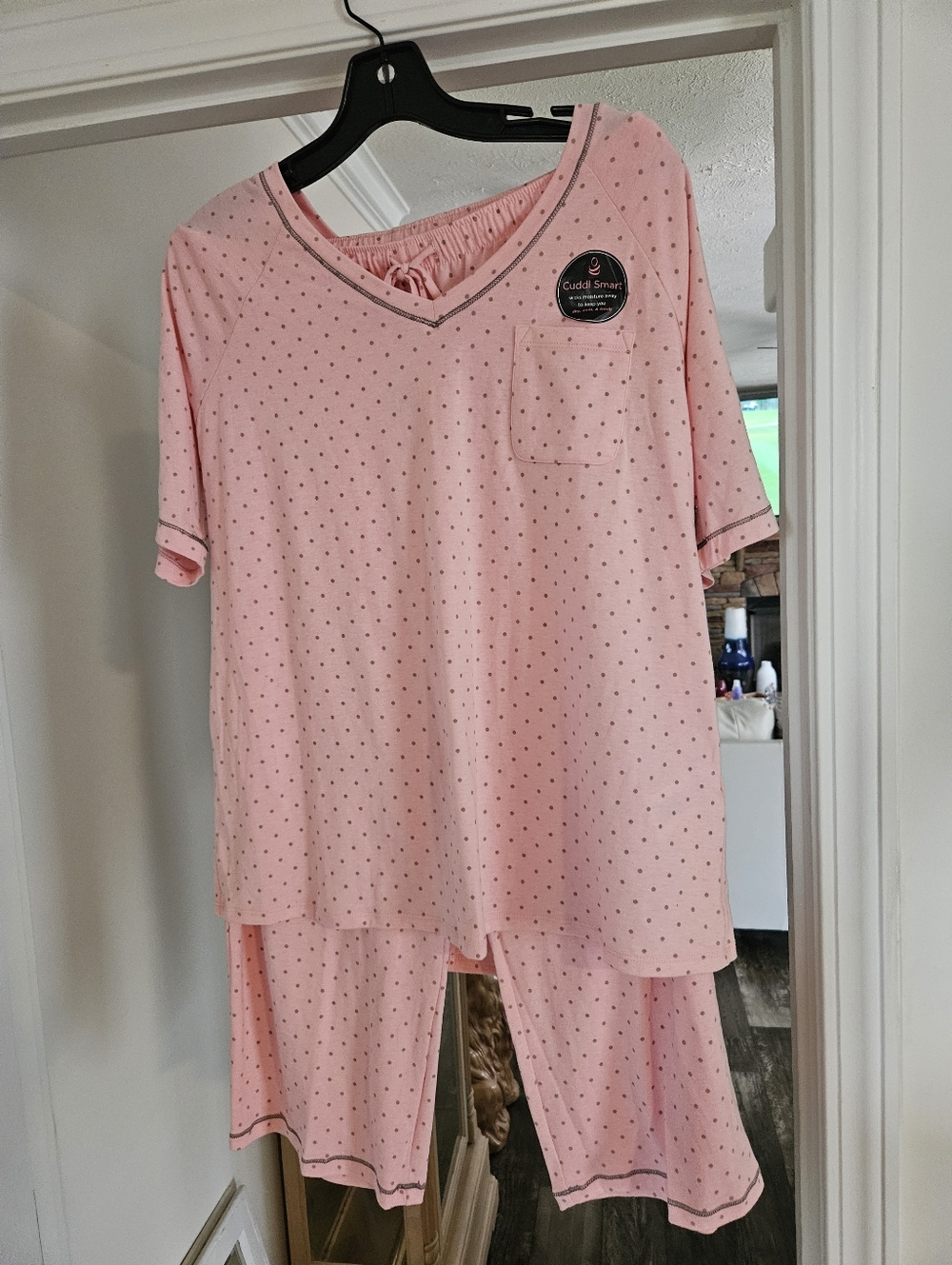 Cuddl Duds Light Pink Polka Dot Short Sleeve Ankle Length Pajama Set NWT $12